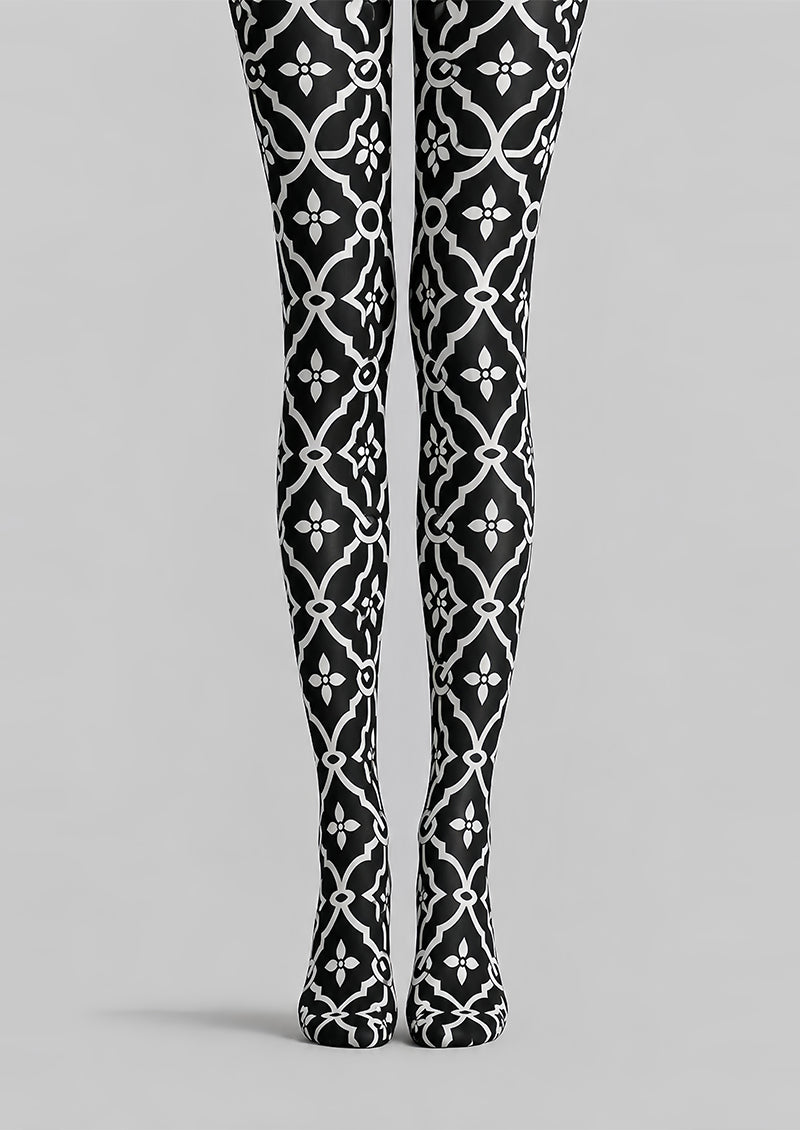 Black White Geometric Patterned Pantyhose Tights L68-18