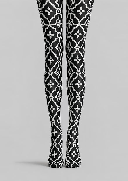 Black White Geometric Patterned Pantyhose Tights L68-18