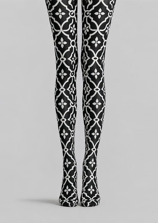 Black White Geometric Patterned Pantyhose Tights L68-18