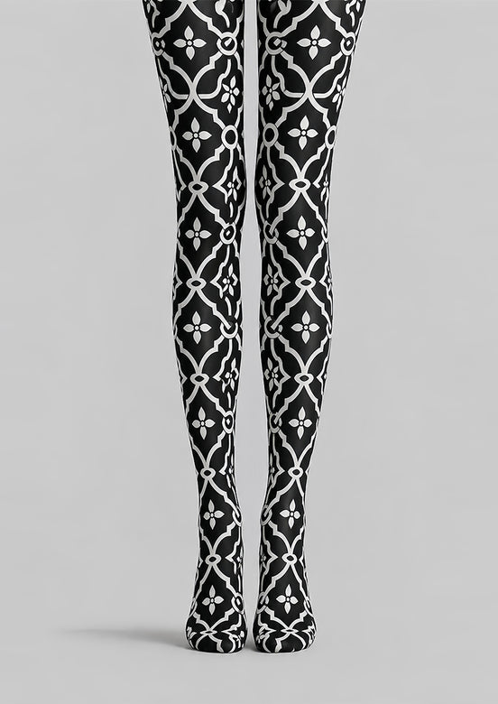 Black White Geometric Patterned Pantyhose Tights L68-18
