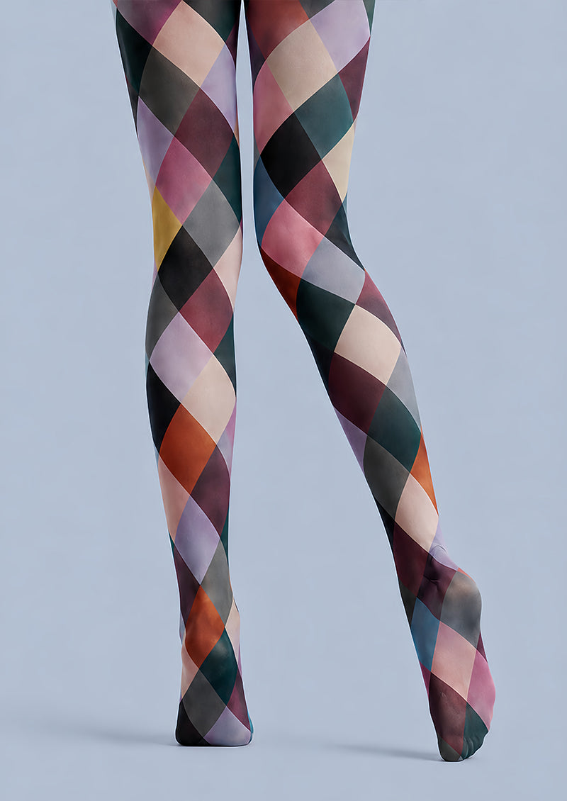 Multicolor Diamond Geometric Patterned Tights L68-19