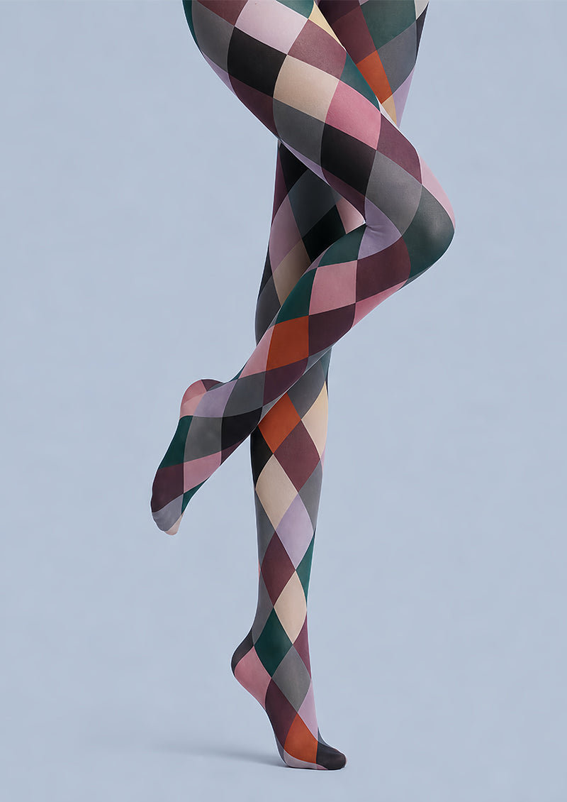 Multicolor Diamond Geometric Patterned Tights L68-19