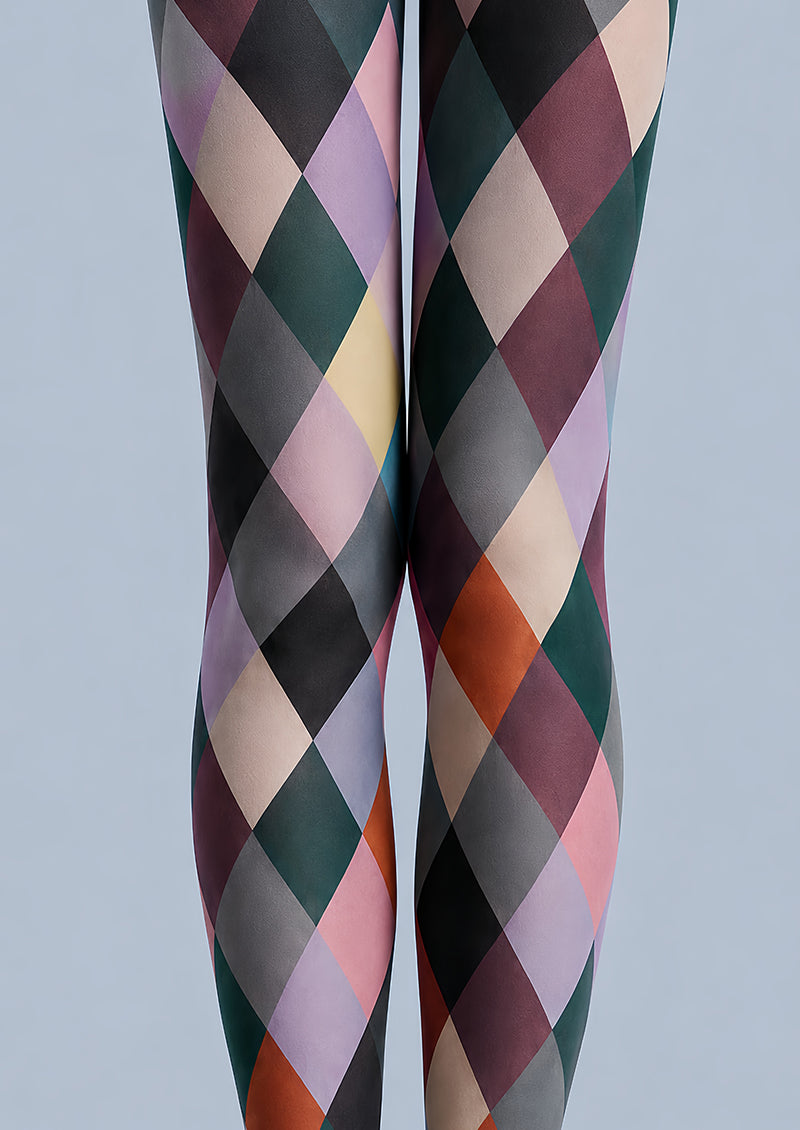 Multicolor Diamond Geometric Patterned Tights L68-19