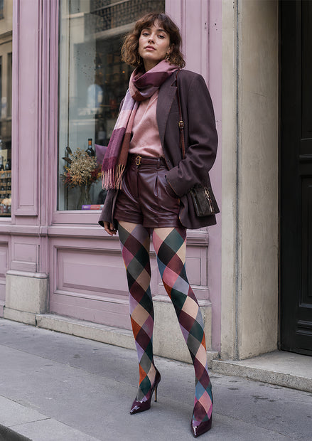 Multicolor Diamond Geometric Patterned Tights L68-19