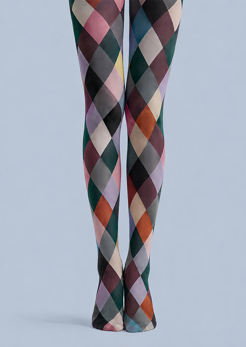 Multicolor Diamond Geometric Patterned Tights L68-19