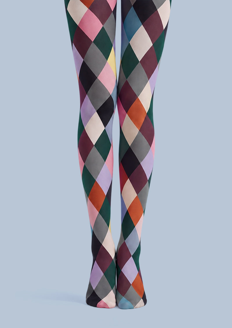 Multicolor Diamond Geometric Patterned Tights L68-19