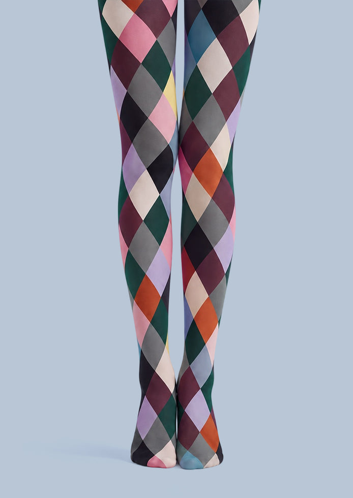 Multicolor Diamond Geometric Patterned Tights L68-19