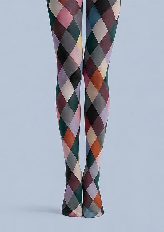 Multicolor Diamond Geometric Patterned Tights L68-19