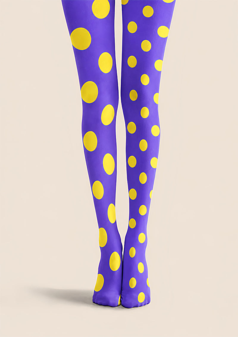 Purple Yellow Polka Dot Patterned Tights Pantyhose L68-1