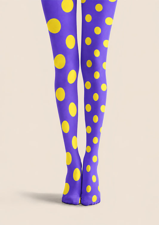 Purple Yellow Polka Dot Patterned Tights Pantyhose L68-1