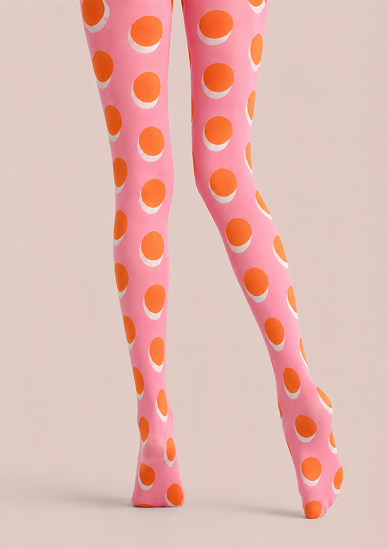 Pink Orange Polka Dot Hosiery Pantyhose Tights L68-2