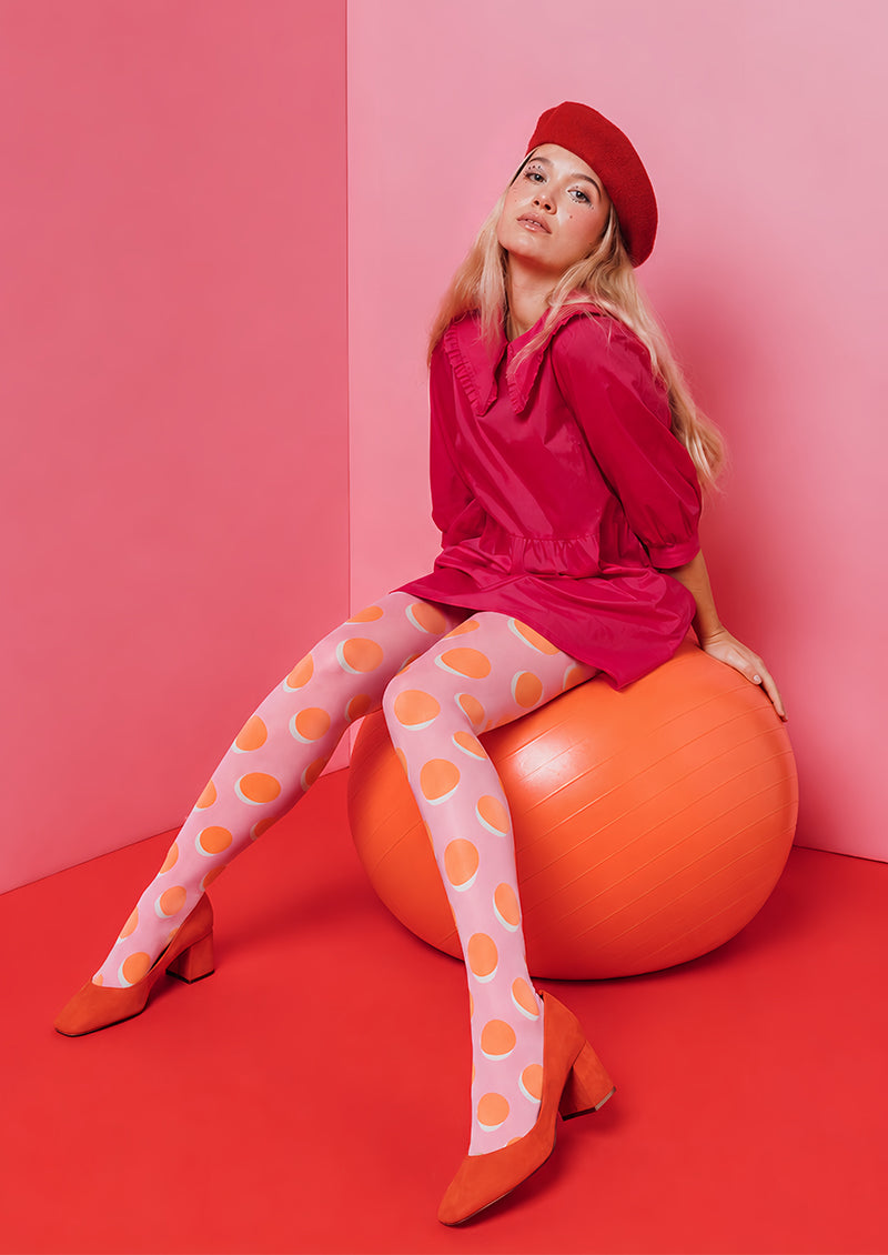 Pink Orange Polka Dot Hosiery Pantyhose Tights L68-2