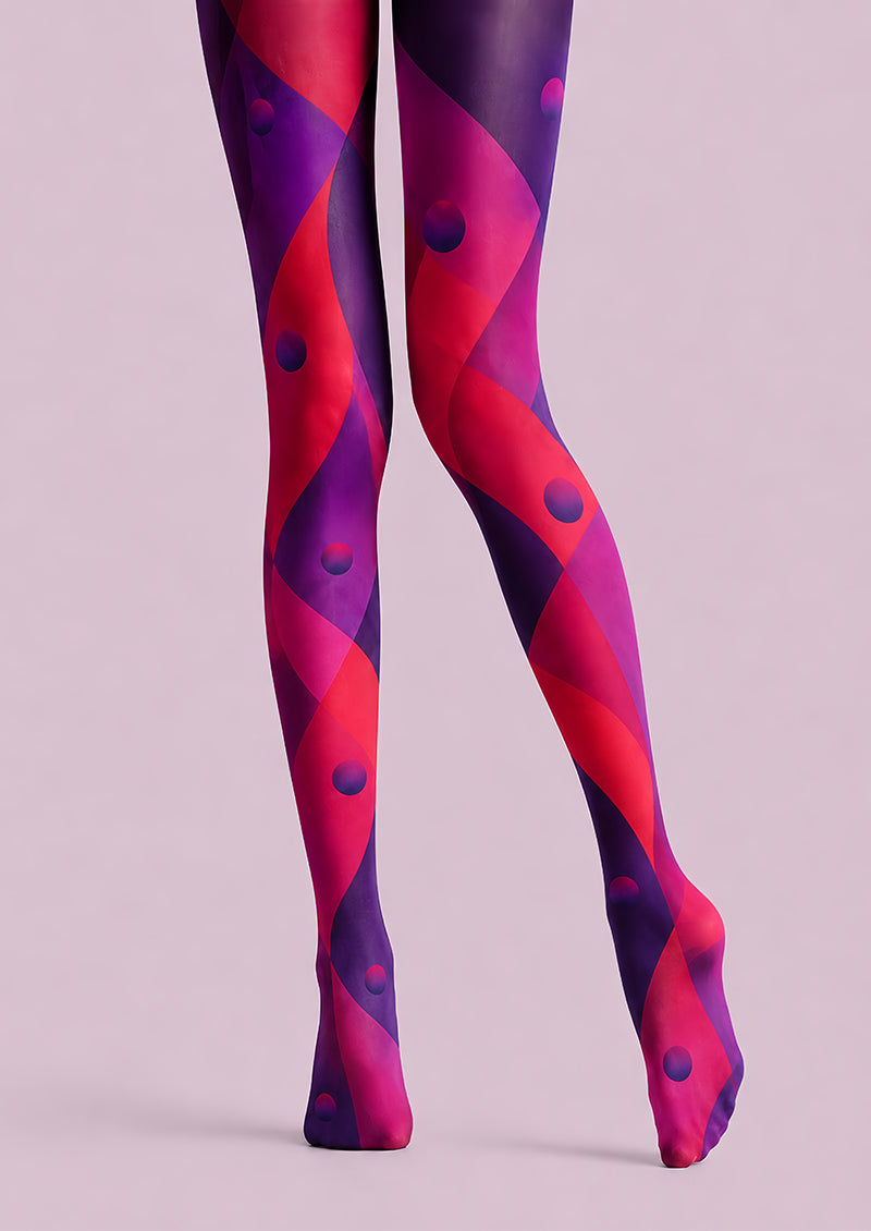 Purple Pantyhose Abstract Wave Geometric Tights L68-20