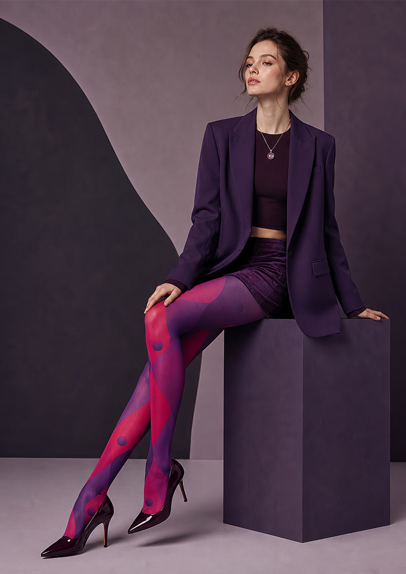 Purple Pantyhose Abstract Wave Geometric Tights L68-20
