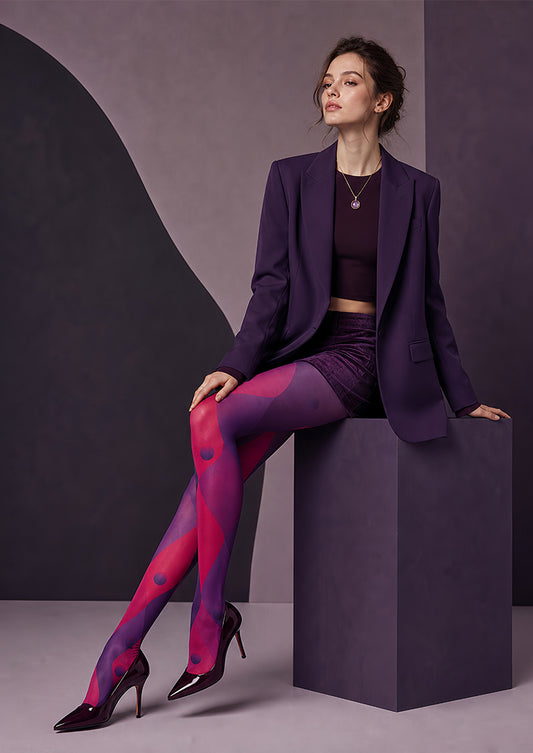 Purple Pantyhose Abstract Wave Geometric Tights L68-20