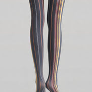Black Multicolor Pinstripe Graphic Fashion Tights L68-21
