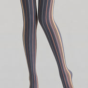 Black Multicolor Pinstripe Graphic Fashion Tights L68-21