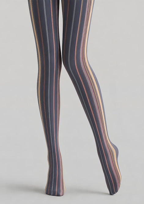 Black Multicolor Pinstripe Graphic Fashion Tights L68-21