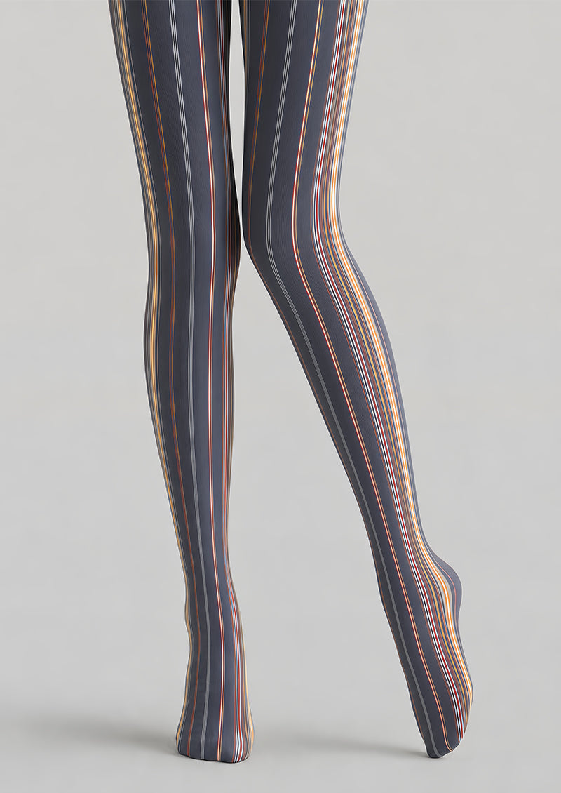 Black Multicolor Pinstripe Graphic Fashion Tights L68-21