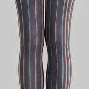 Black Multicolor Pinstripe Graphic Fashion Tights L68-21
