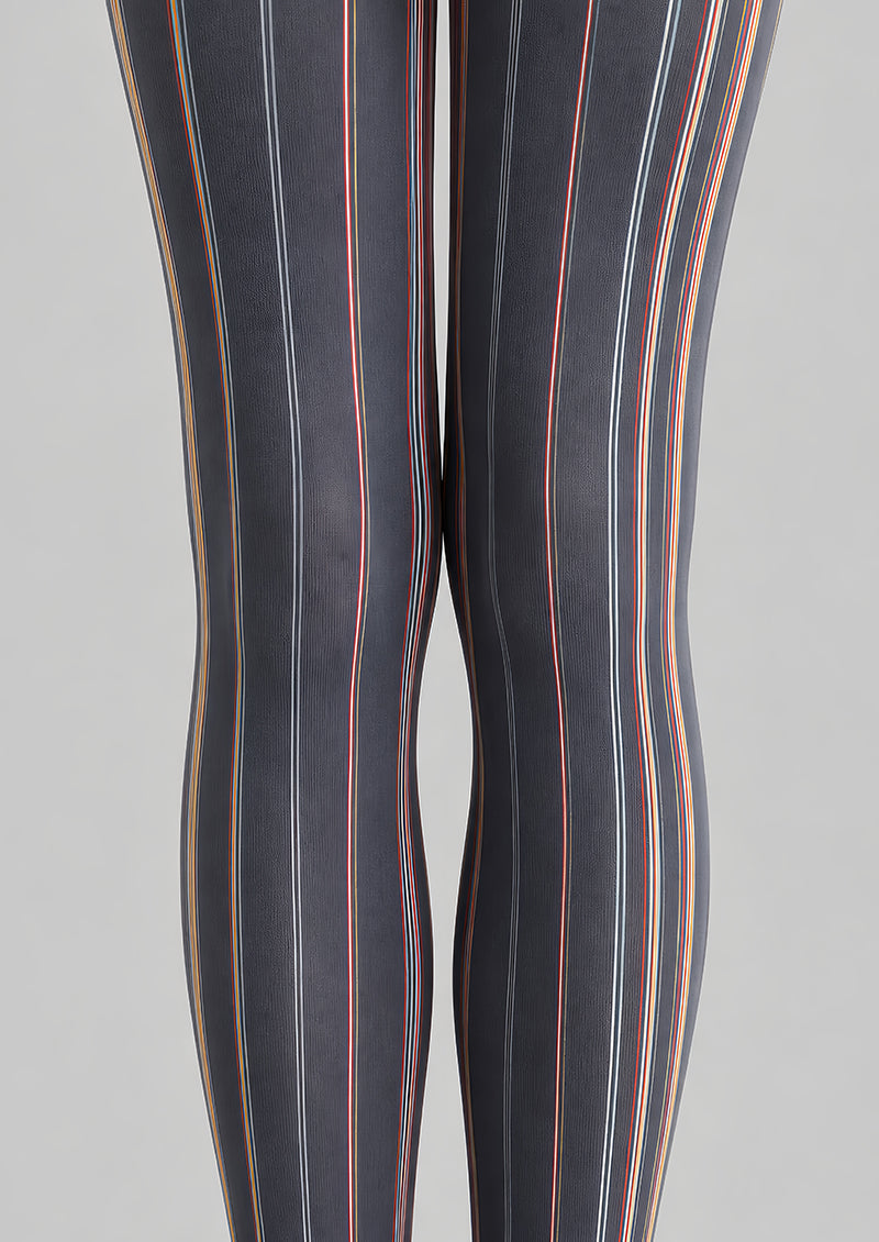 Black Multicolor Pinstripe Graphic Fashion Tights L68-21