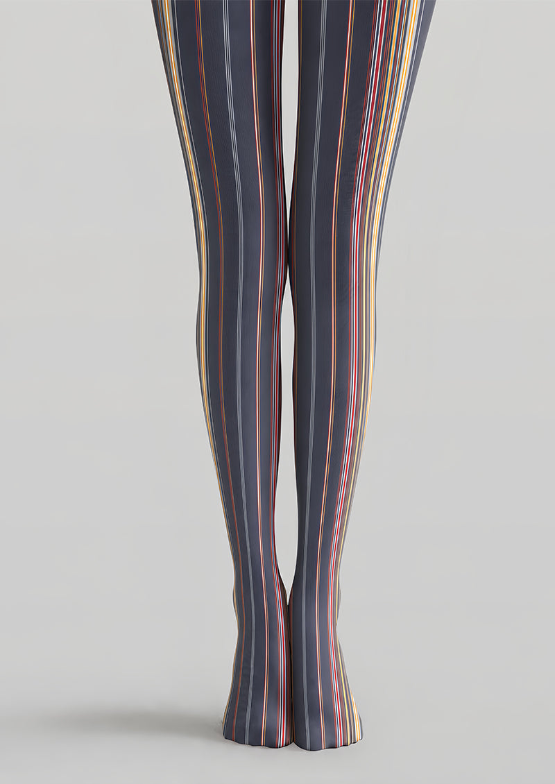 Black Multicolor Pinstripe Graphic Fashion Tights L68-21