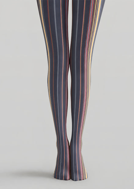 Black Multicolor Pinstripe Graphic Fashion Tights L68-21