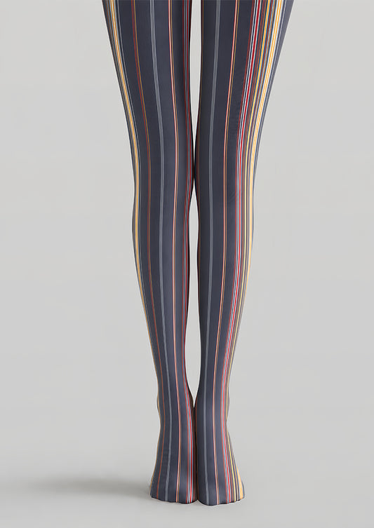 Black Multicolor Pinstripe Graphic Fashion Tights L68-21