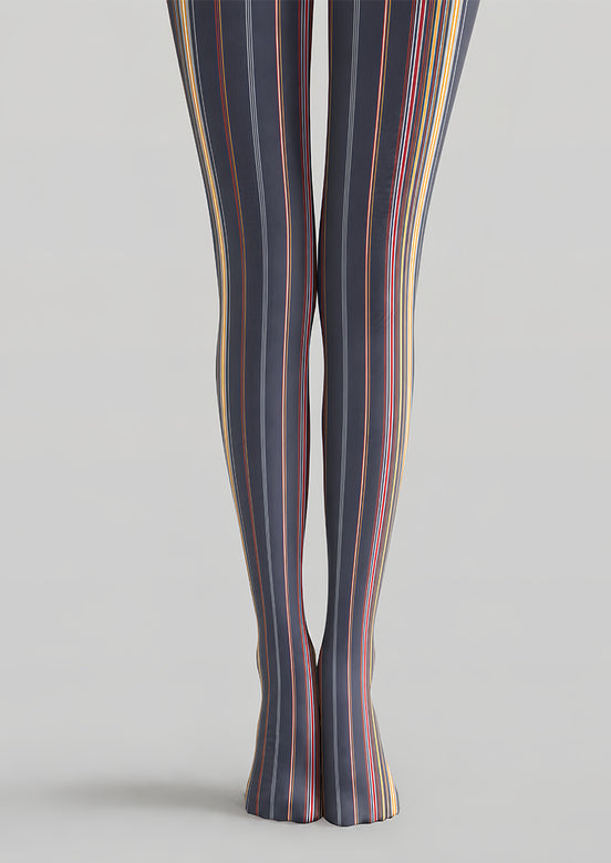 Black Multicolor Pinstripe Graphic Fashion Tights L68-21