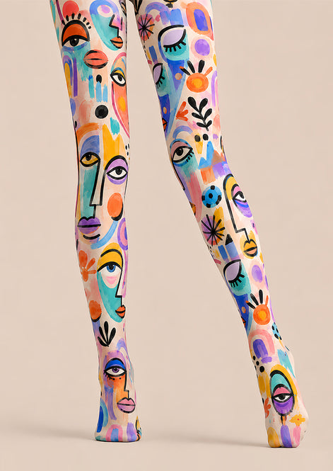 Colorful Abstract Face Y2K Tights Graphic Pantyhose L68-22