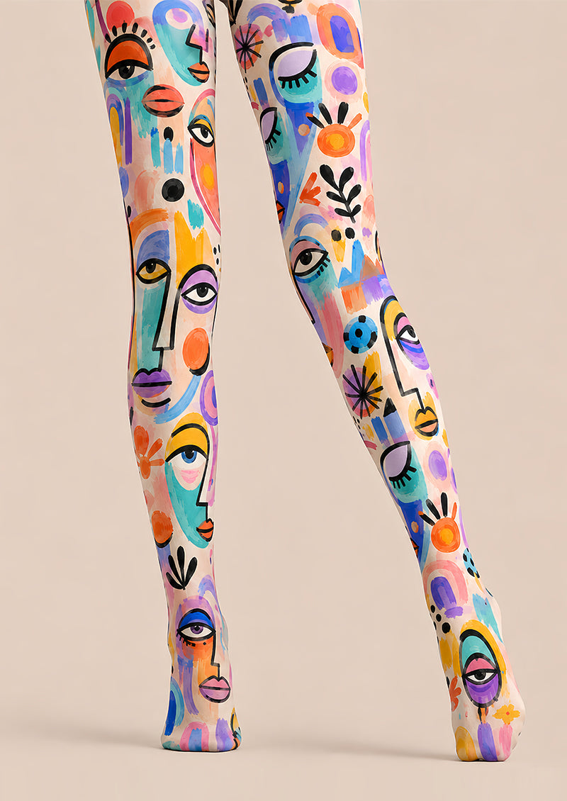 Colorful Abstract Face Y2K Tights Graphic Pantyhose L68-22