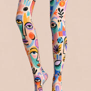 Colorful Abstract Face Y2K Tights Graphic Pantyhose L68-22