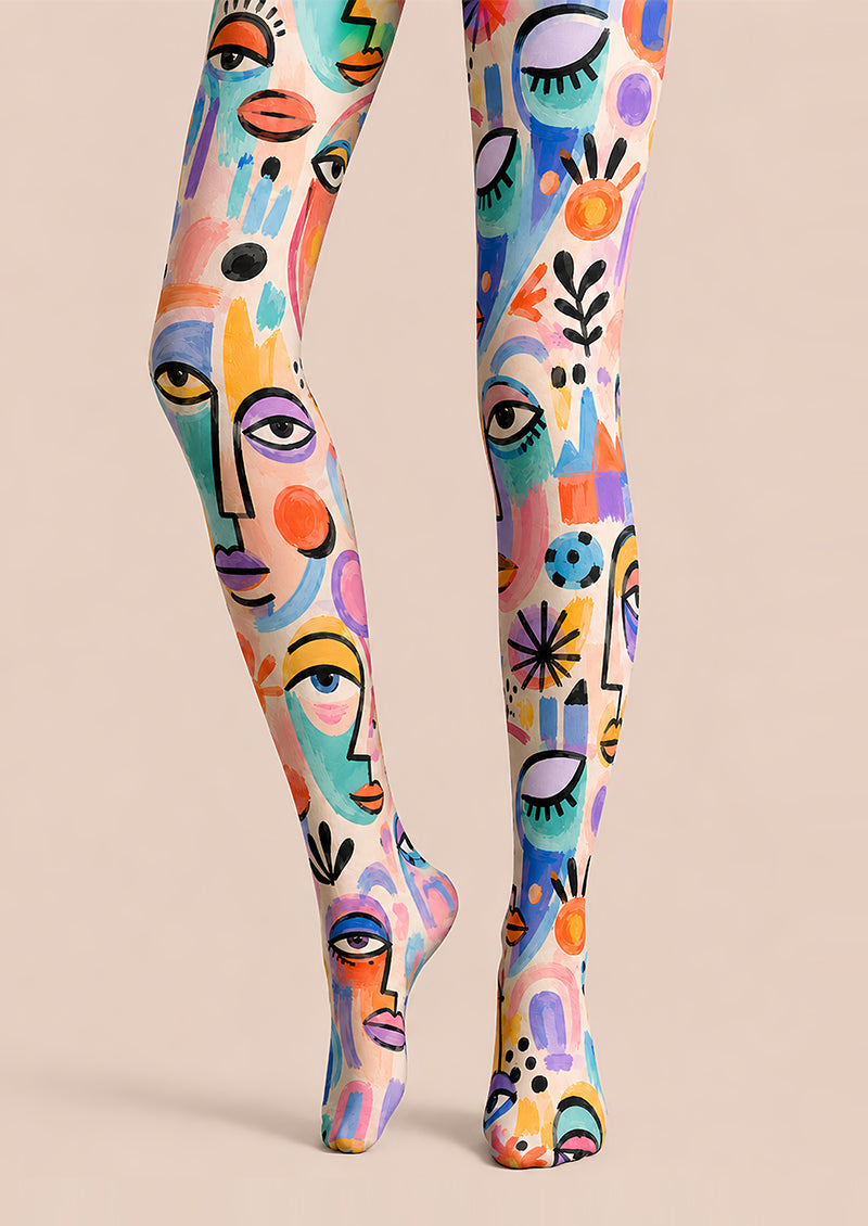 Colorful Abstract Face Y2K Tights Graphic Pantyhose L68-22