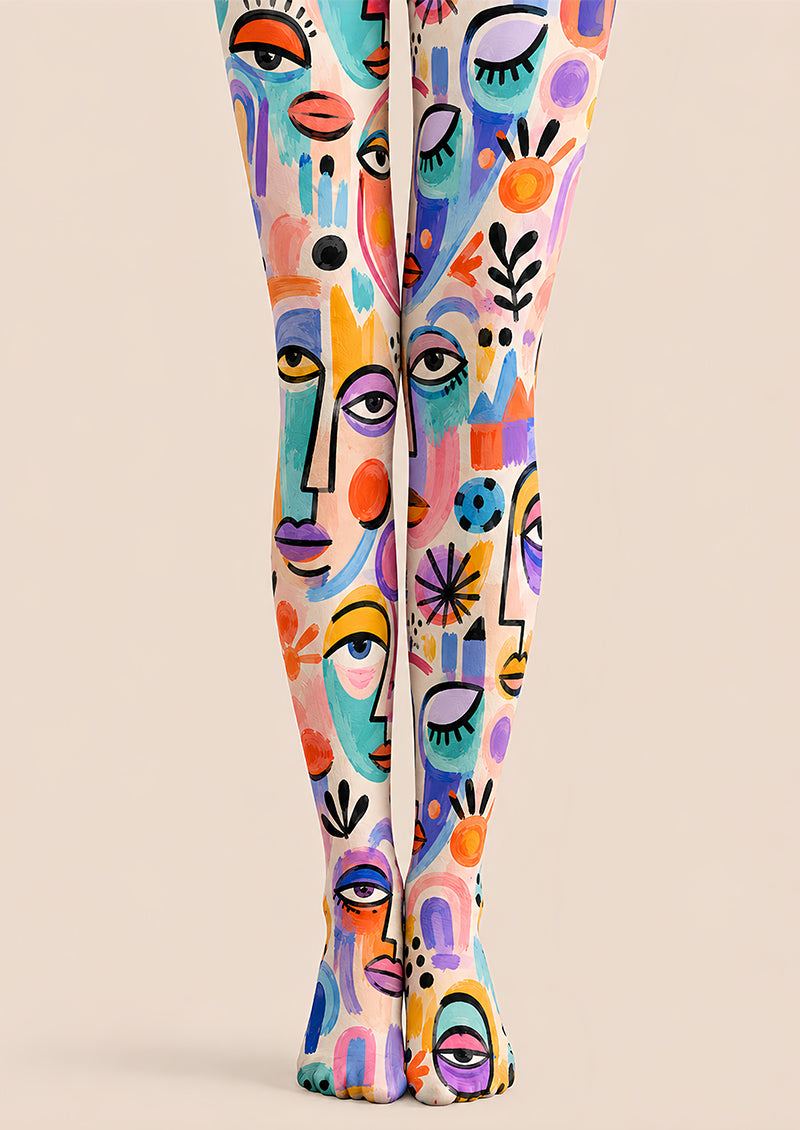 Colorful Abstract Face Y2K Tights Graphic Pantyhose L68-22