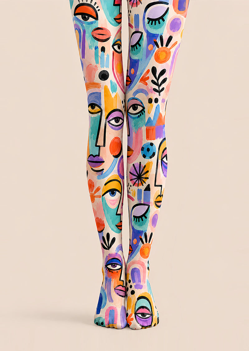 Colorful Abstract Face Y2K Tights Graphic Pantyhose L68-22