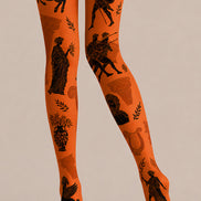 Orange Greek Art Patterned Tights Y2K Hosiery L68-23