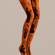 Orange Greek Art Patterned Tights Y2K Hosiery L68-23