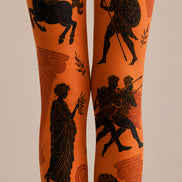 Orange Greek Art Patterned Tights Y2K Hosiery L68-23