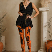 Orange Greek Art Patterned Tights Y2K Hosiery L68-23