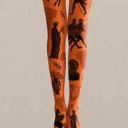 Orange Greek Art Patterned Tights Y2K Hosiery L68-23