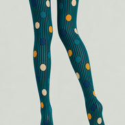 Teal Mixed Pattern Tights Striped Polka Dot Pantyhose L68-26
