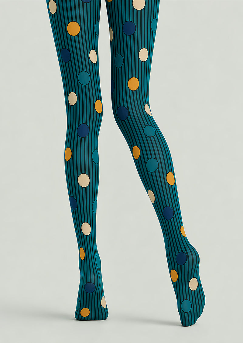 Teal Mixed Pattern Tights Striped Polka Dot Pantyhose L68-26