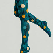 Teal Mixed Pattern Tights Striped Polka Dot Pantyhose L68-26