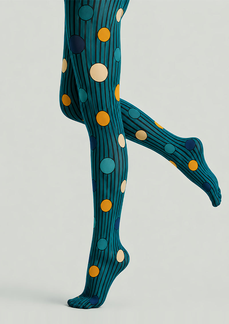 Teal Mixed Pattern Tights Striped Polka Dot Pantyhose L68-26