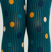Teal Mixed Pattern Tights Striped Polka Dot Pantyhose L68-26