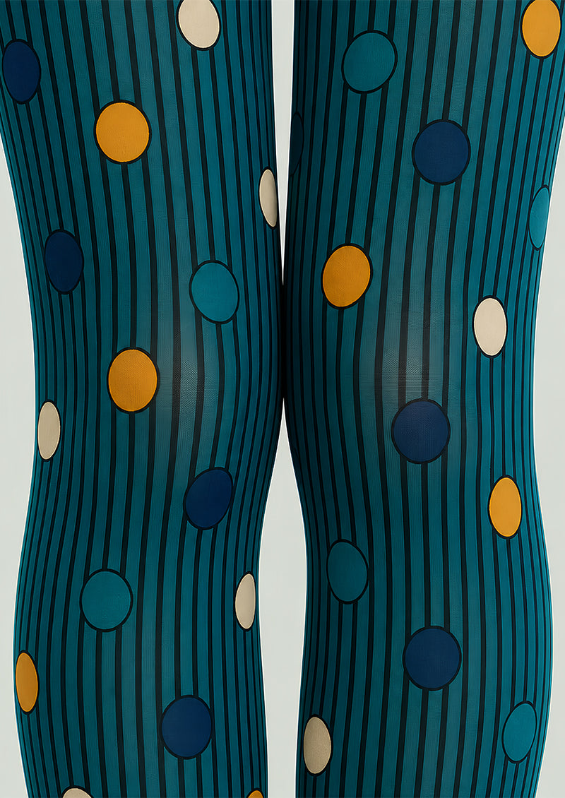 Teal Mixed Pattern Tights Striped Polka Dot Pantyhose L68-26