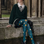 Teal Mixed Pattern Tights Striped Polka Dot Pantyhose L68-26