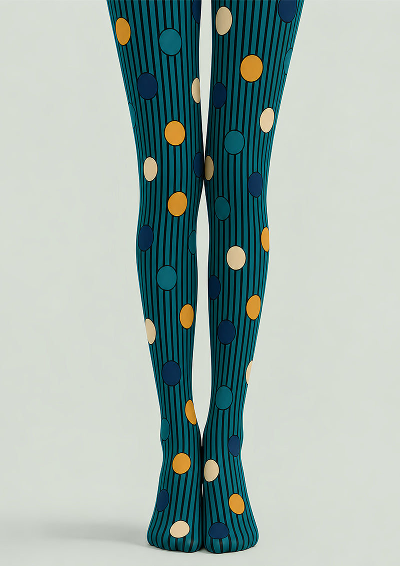 Teal Mixed Pattern Tights Striped Polka Dot Pantyhose L68-26