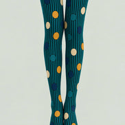 Teal Mixed Pattern Tights Striped Polka Dot Pantyhose L68-26