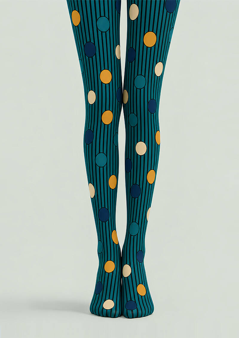 Teal Mixed Pattern Tights Striped Polka Dot Pantyhose L68-26